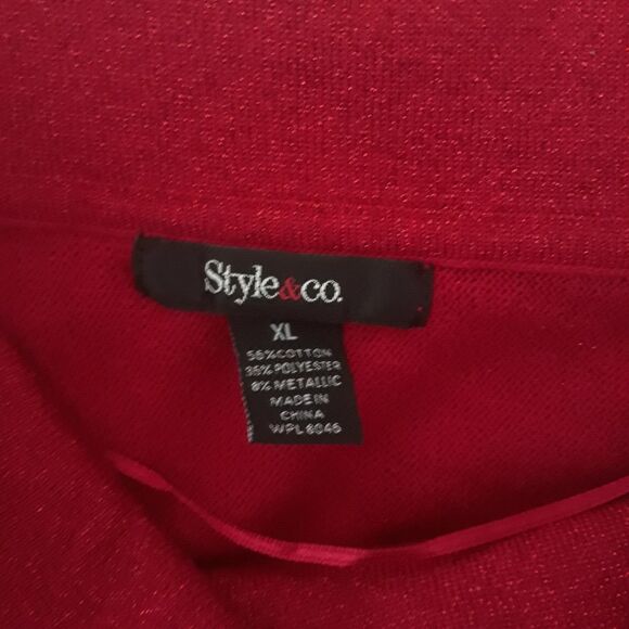 STYLE & CO. Cowl Neck Sweater Top Womens XL Red Black Shimmer Festive Dolman - Picture 11 of 12